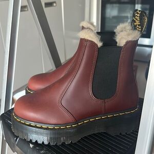 Burgundy Fur Doc Marten 2976 Platform Boots
